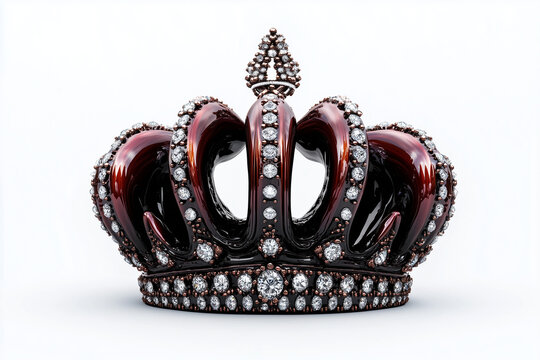 Antique royal crown of dark gold encrusted with diamonds and gems isolated on white background.