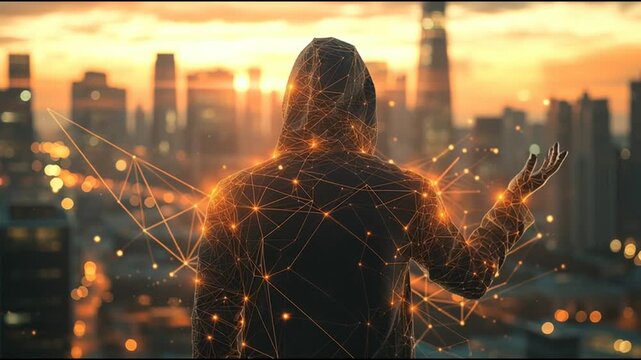 Hacker are planning to hack and attack networks and cyber security , innovative digital city with connection network reciprocity future wireless digital city and social media networking