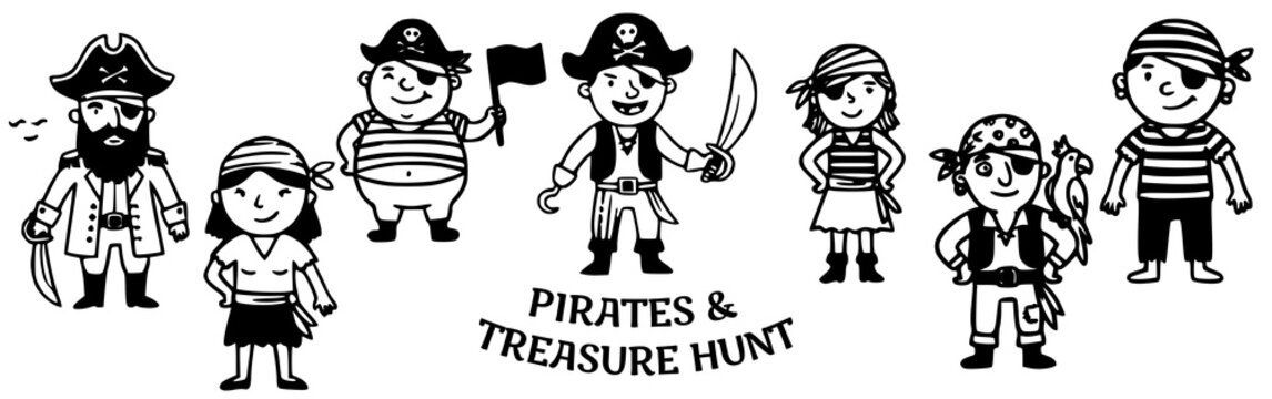 Pirates and treasure hunt Doodle Vector Illustration