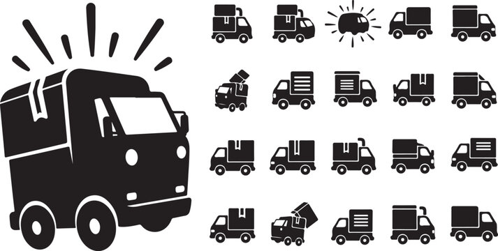 Delivery trucks icon set with various transport vehicle