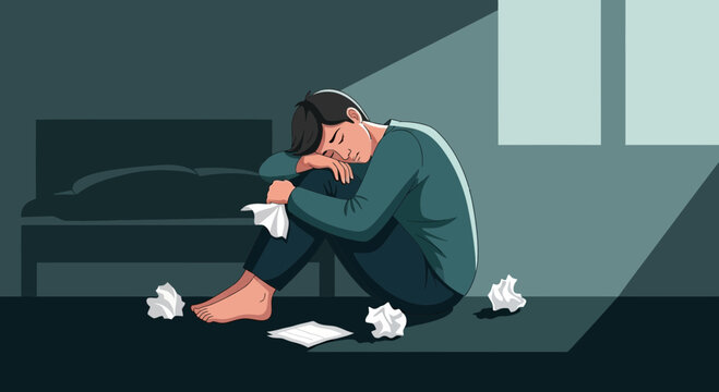 A Person Sitting in A Corner, Expressing Sadness, Despair, Or Loneliness Abstract Concept