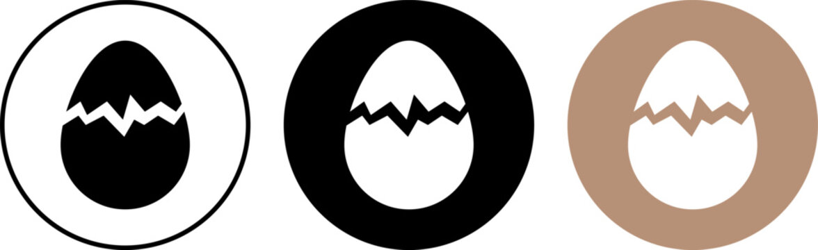 Cracked egg icons set in three different styles