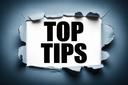 TOP TIPS text revealed through torn blue paper on a dark background