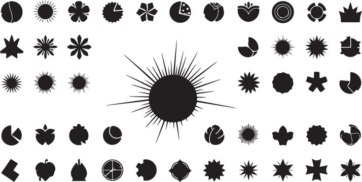 Collection of abstract circular and starburst silhouette