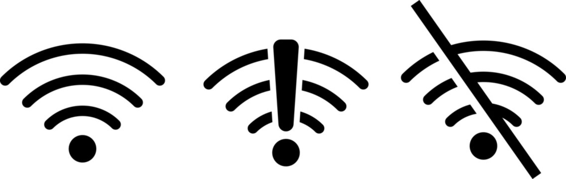 Set of wifi signal icons with exclamation mark and slash