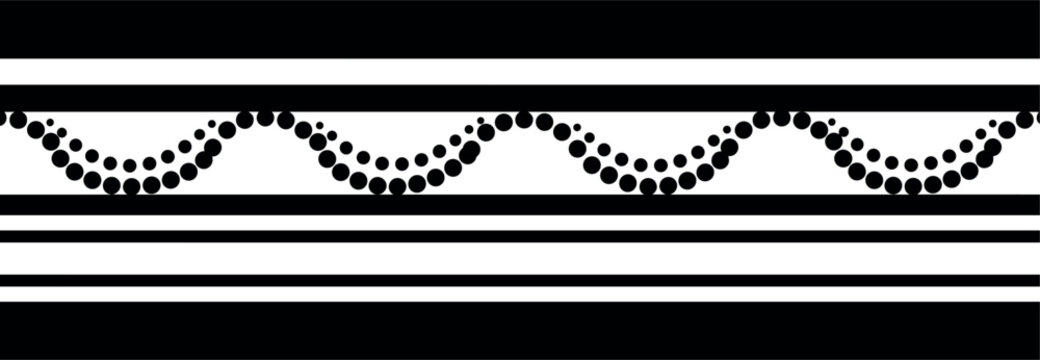 Black and White Decorative Border Strip Set with Dotted Swag Garland and Line Patterns for Elegant Vintage Frame Design