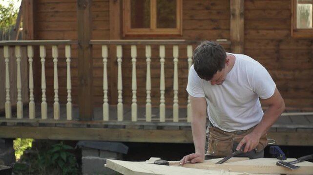 Woodworking. Workbench. Carpenter. Slow motion video. High quality FullHD footage