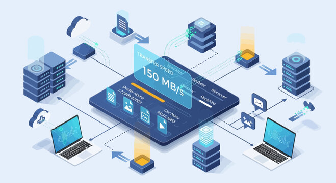 Modern Network Technology and Data Transfer Illustration.