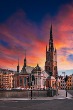 Riddarholmen Church at Sunset in Gamla Stan