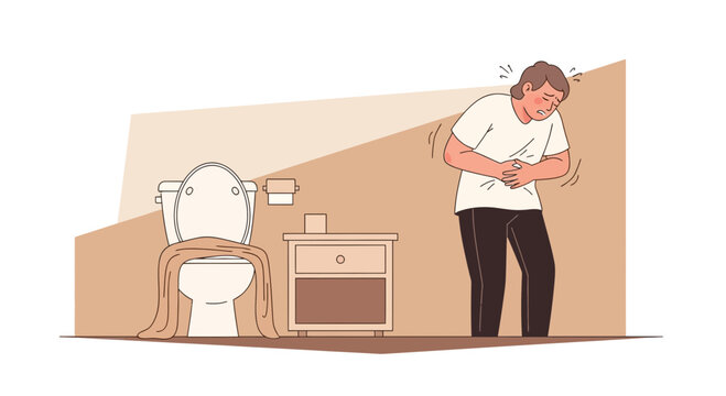 A Person Suffering From Stomach Pain And Rushed To The Restroom Suddenly