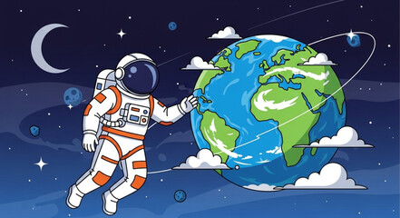 Astronaut in Space Suit Holding Earth. © mat