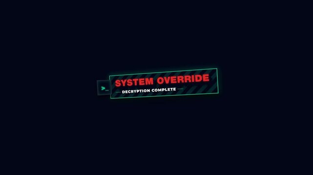 System Override Decryption Complete Animated Text for Cybersecurity Footage