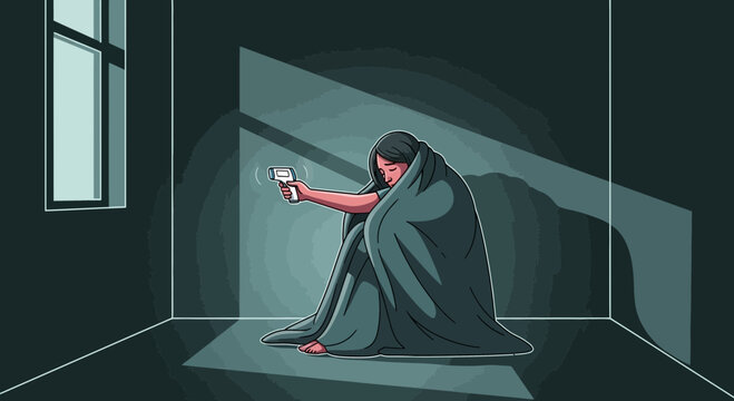 A Person With a Thermometer: Isolation, Anxiety and Uncertainty Illustrated