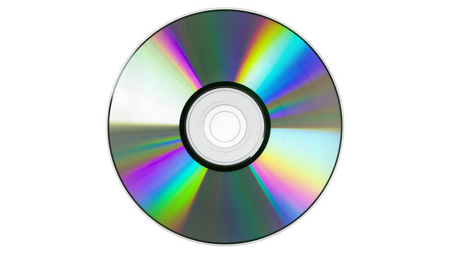 Shiny CD disc with rainbow spectrum reflection, isolated on transparent background