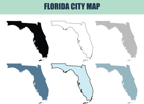Florida state map in six style fill stock fill stock and line art variations on white background