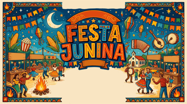 Brazilian Festa Junina poster concept with bold typography and festive elements