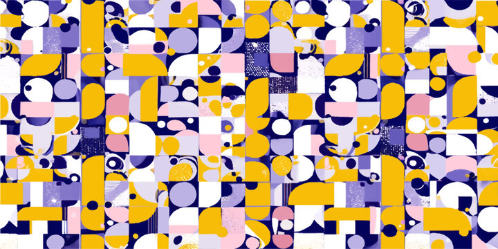 Seamless vector illustration featuring a colorful cat pattern design on an abstract background texture for puzzle piece wallpaper or creative square art decoration