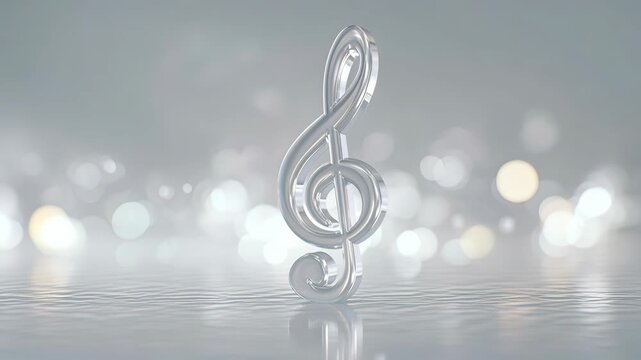 Shimmering Treble Clef Symbol Against Dreamy Blurred Bokeh Background Filled with Sparkling Lights