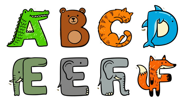 cute animal alphabet letter icons with fox deer owl and forest creatures