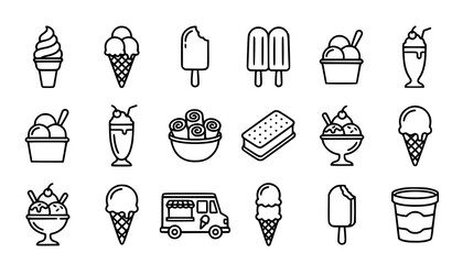 Minimal ice cream outline icon collection with frozen treats and dessert vector symbols © Aslam