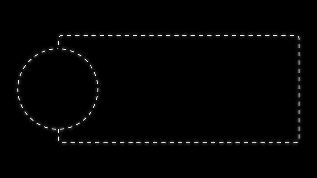 Neon dashed outline shapes circle and rectangle on black background abstract for and motion animated border template