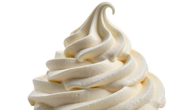 Creamy vanilla soft serve ice cream swirl, isolated on transparent background