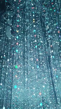 Abstract Red LED Light Installation with Immersive Hanging Strings