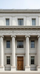 Fototapeta premium Neoclassical Building Facade with Grand Pillars and Wooden Door.