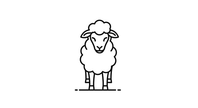 Minimalist Sheep Icon, Simple Line Art Animal Illustration