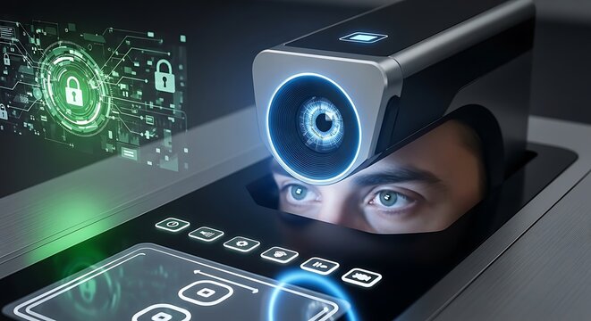 Futuristic Eyed Monocle Scanner in Modern Interface