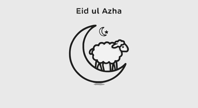 Eid ul Azha greeting card featuring a sheep on a crescent moon with a star, symbolizing Islamic festival