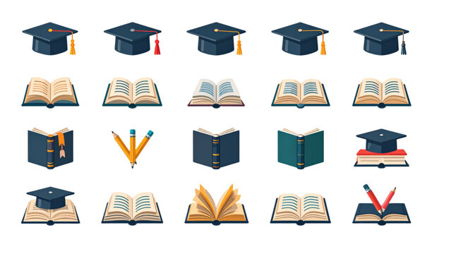 Education, books solid icon set. Learning, reading, study icons solid collection