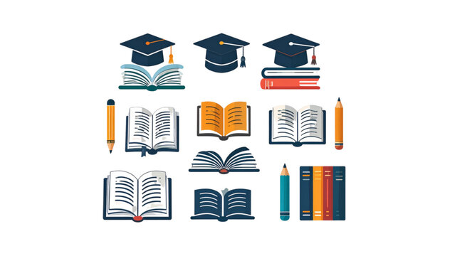 Education, books solid icon set. Learning, reading, study icons solid collection