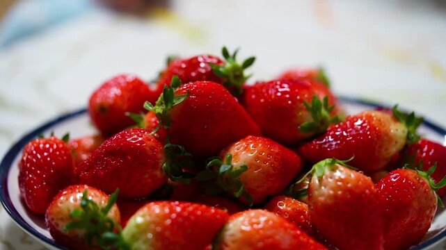Fresh organic strawberries background, Fresh ripe organic strawberry in a plate