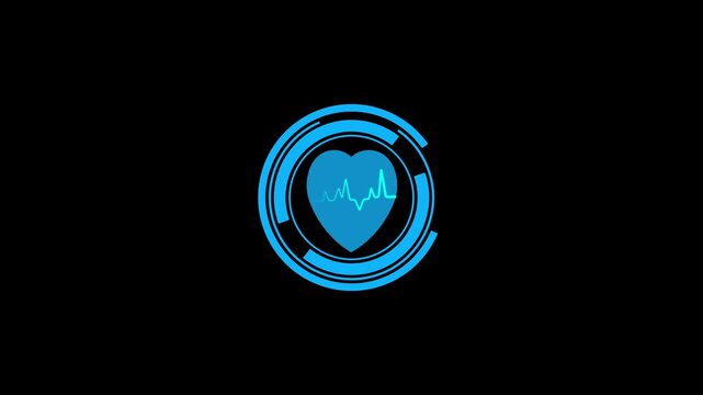 Progress ring animation with blue hud light. Progress ring digital loading feedback. Progress ring technology interface graphic on black background for software.