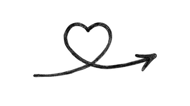 Hand-drawn sketchy arrow animation, black charcoal style pointing downwards, isolated on a white background.