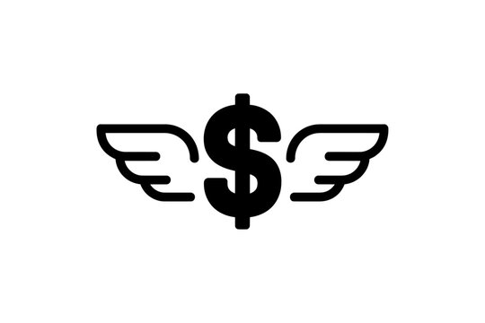 Winged dollar sign symbol for finance and business growth concept