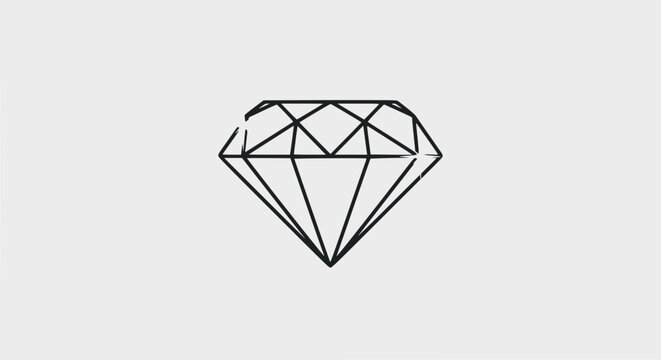 Minimalist diamond outline icon, geometric gemstone symbol, simple luxury graphic design