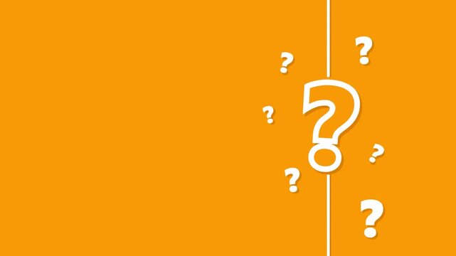 Question mark symbols on orange background.