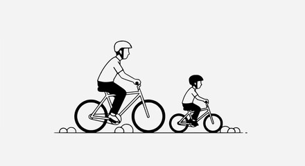 Obraz premium Father and Son Riding Bicycles Together, Line Art Illustration