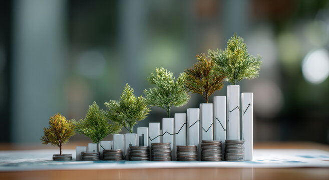 a 3d bar graph with small trees growing on top of it on a table 3d graph small trees growing plants