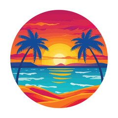 Obraz premium Vibrant Summer Sunset Landscape Vector Art With Tropical Island Beach Scene