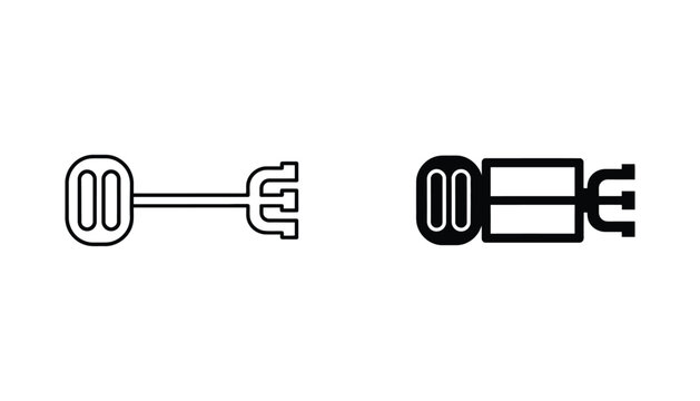 Abstract electronic component or connector icon in clean line art and solid black silhouette vector design for technology and engineering schematics