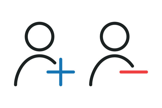 Profile Account Icon with Add and Remove Symbols. Vector Illustration