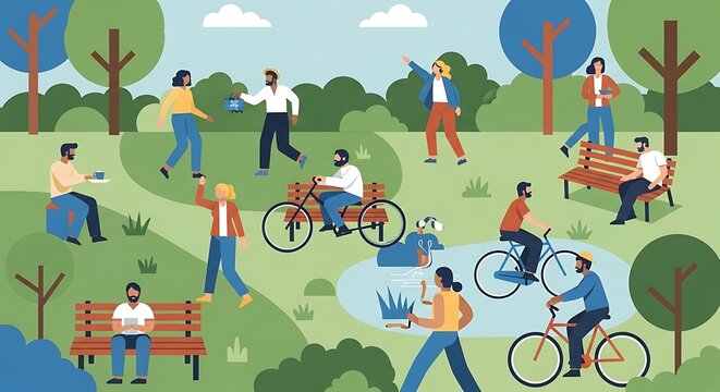 Diverse People Enjoying Park Activities on Green Lawn in Daylight
