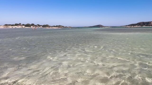 Blue and pink colors of Elafonisi beach, Crete Greece, toned