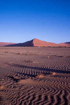  Golden dunes rise like waves frozen in time, stretching endlessly under a sky painted with soft pastels, where solitude and silence reveal the raw soul of Namibia&rsquo;s desert