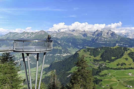 Viewing platform with a view of the Alps, Stanserhorn, Stans, Canton Nidwalden, Switzerland