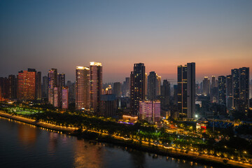 Fototapeta premium Night view of Wuhan, Hubei, China's city skyline and landmarks