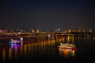 Fototapeta premium Night view of Wuhan, Hubei, China's city skyline and landmarks